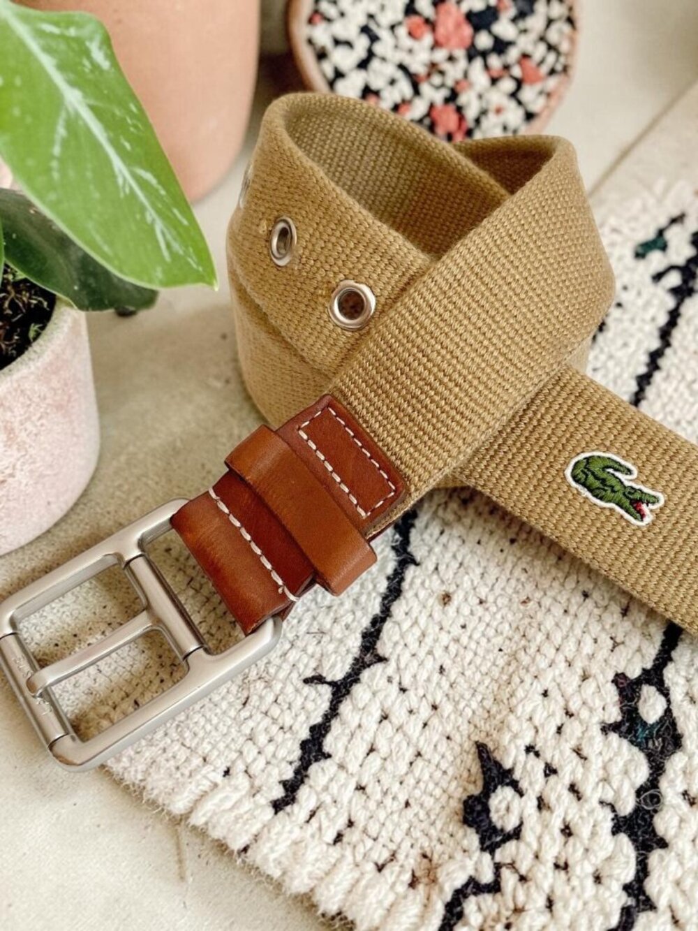 Y2k Lacoste Canvas Belt with Leather Trim | Men's Size 36 Preppy Accessory